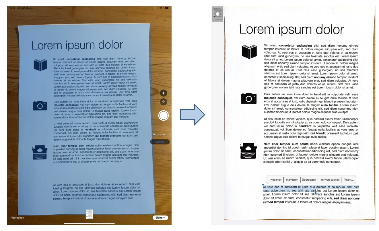 Digitalisierungsprozess eines Arbeitsblattes