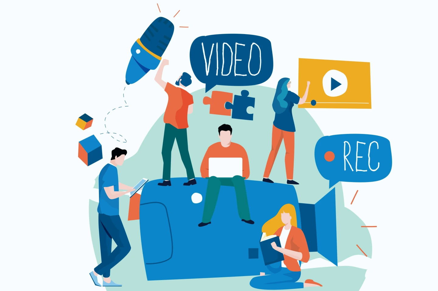 Mehrere Personen arbeiten an einer großen Kamera