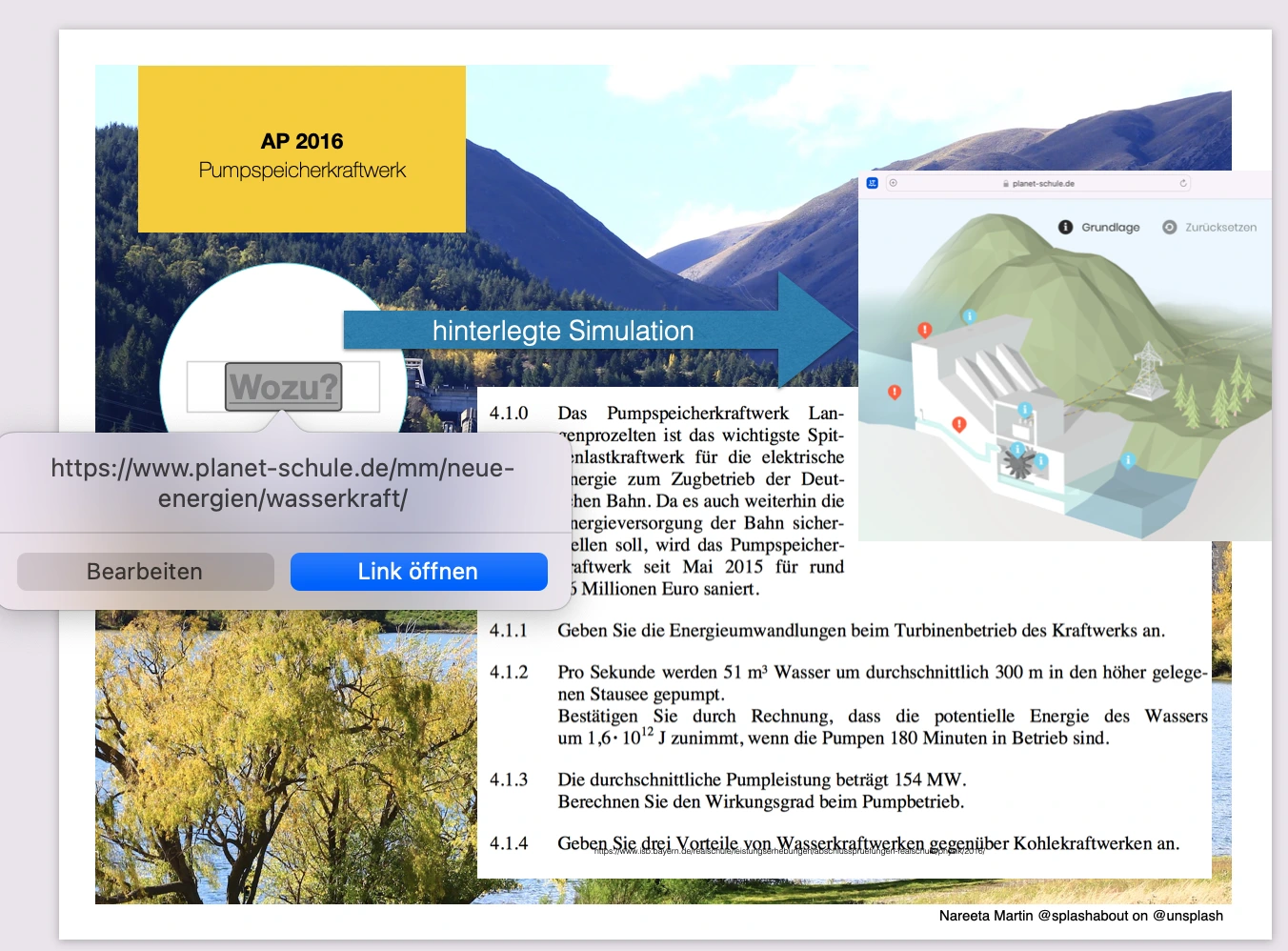 Aufgabe zum Thema "Pumpspeicherkraftwerk"