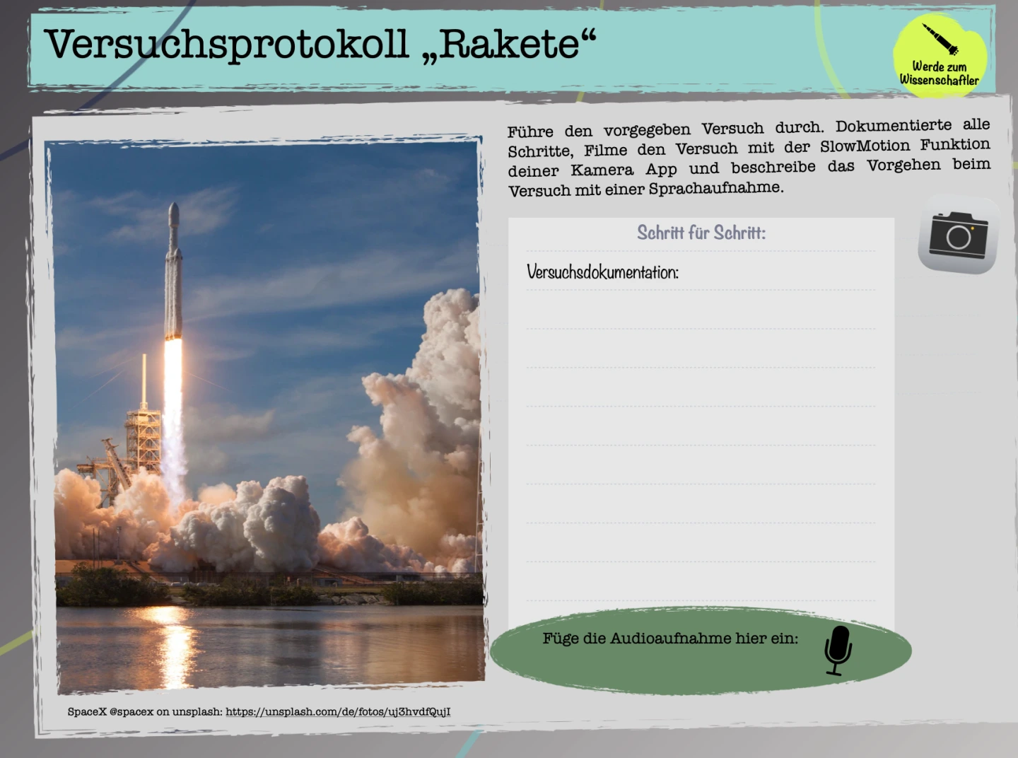 Arbeisauftrag zu einem Versuchsprotokoll "Rakete"