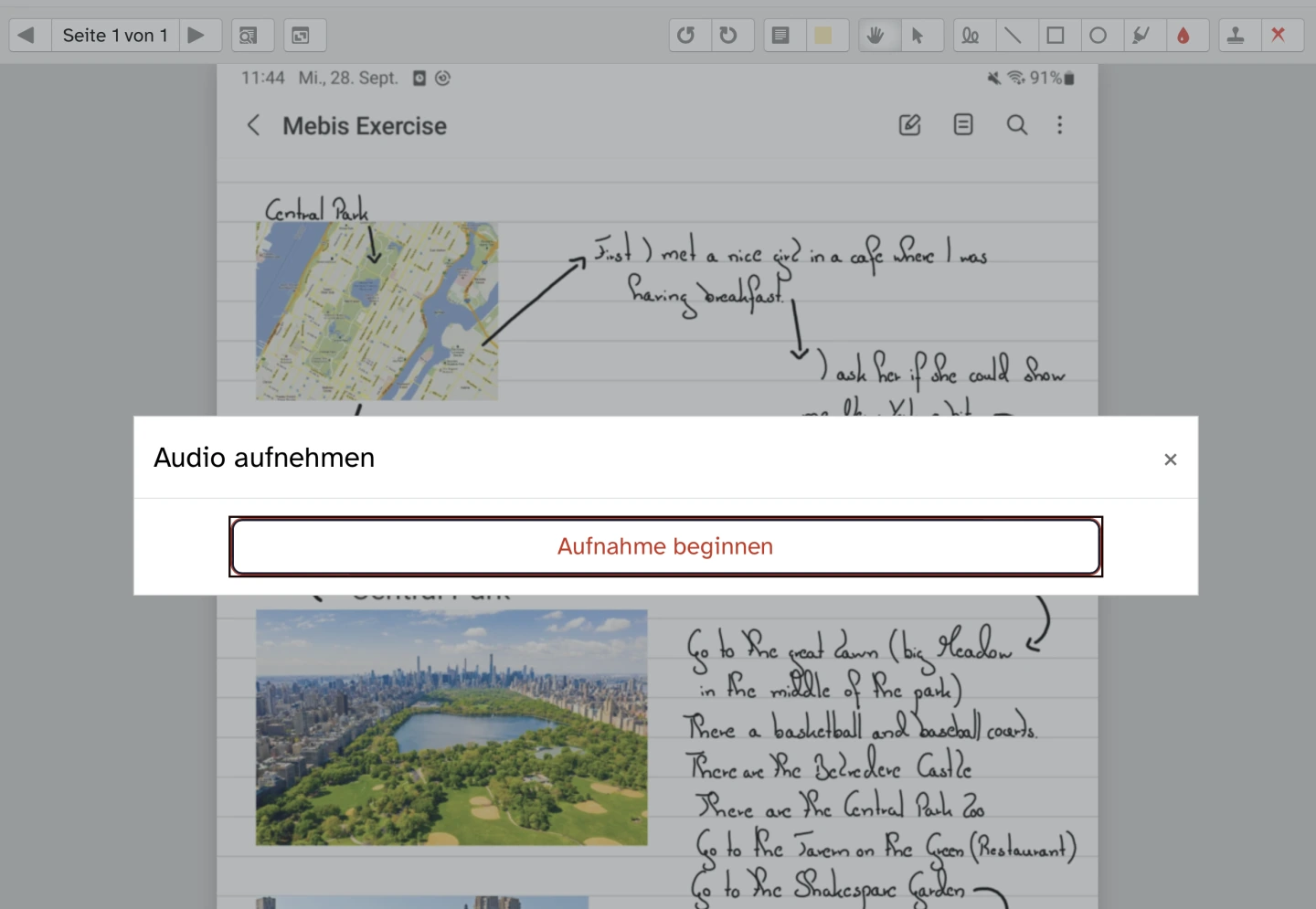Das Bild zeigt die Möglichkeit im Programm, einen Audiokommentar zu einem bestimmen Abschnitt o.Ä. aufzunehmen und einzufügen.