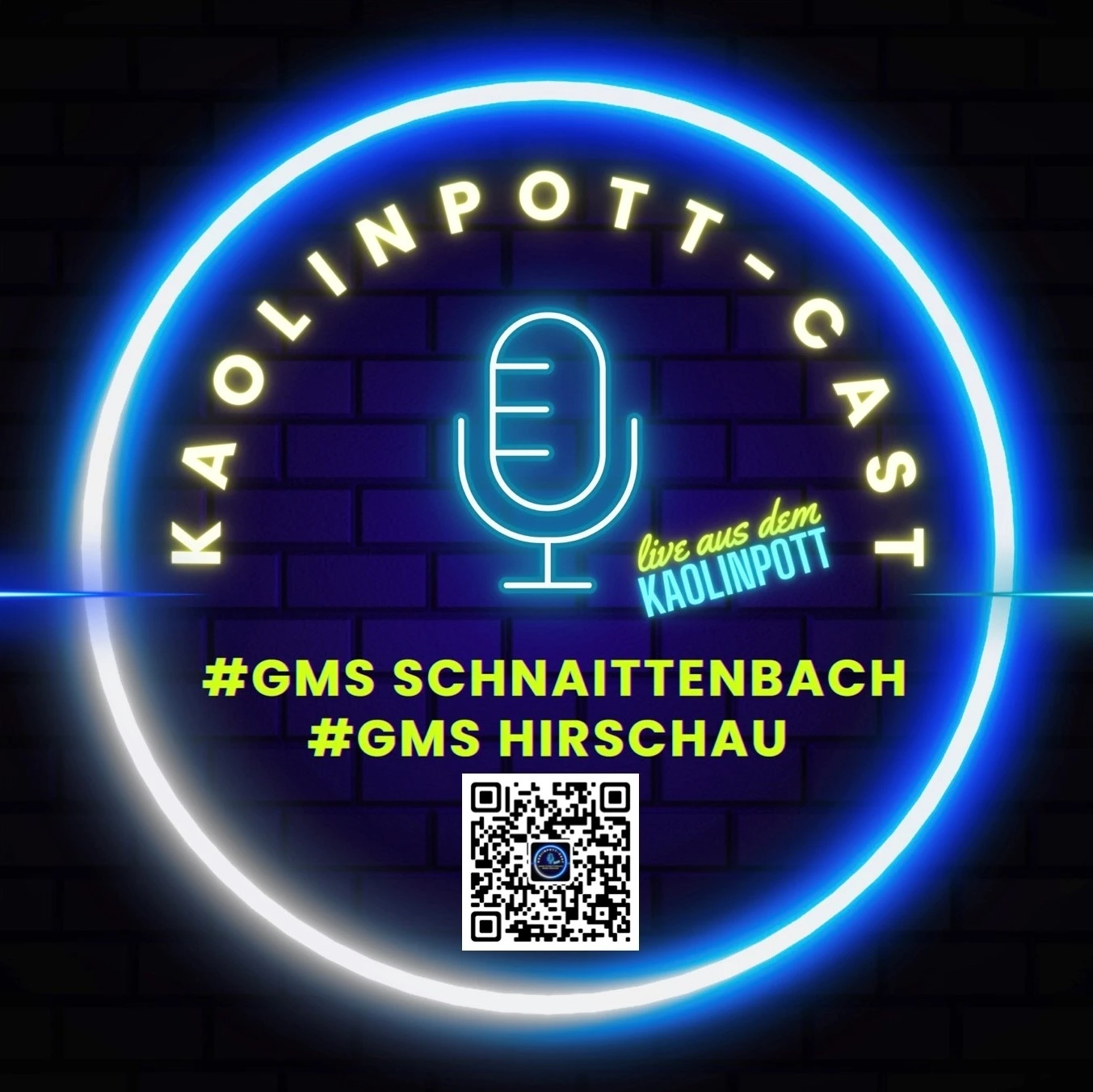 Die Grafik zeigt das Logo des Kaolinpott-Casts und enthält einen OR-Code, der auf diese Seite führt: https://kaolinpott-cast.podigee.io/.