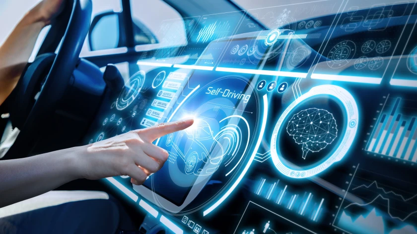 Futuristisches Armaturenbrett eines autonomen Fahrzeugs