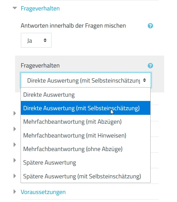 Selbsteinschätzung bei mebis Test
