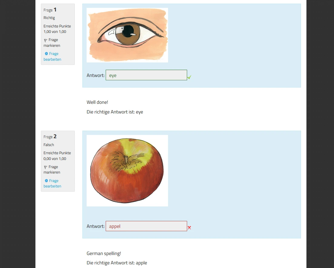 Maske Testfragen mit individualisiertem Feedback