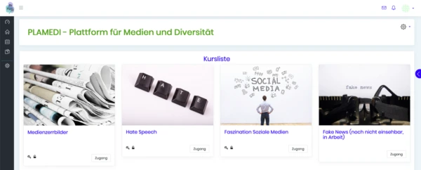 Screenshot Kursübersicht PLAMEDI