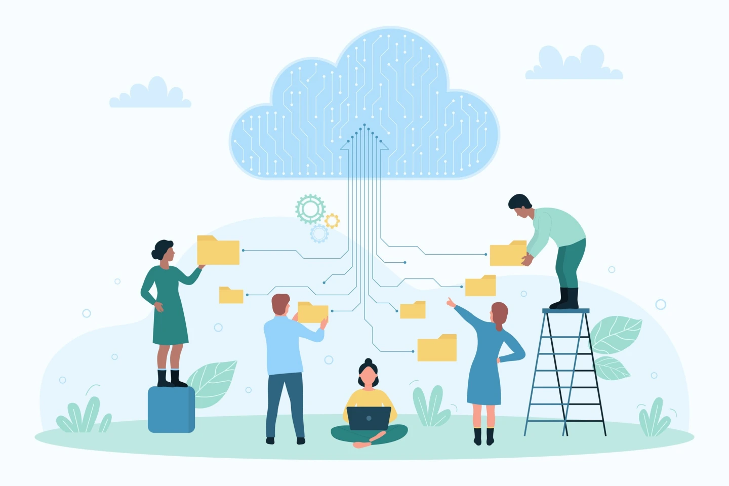 Schüler arbeiten mit einem Cloud-Speicher