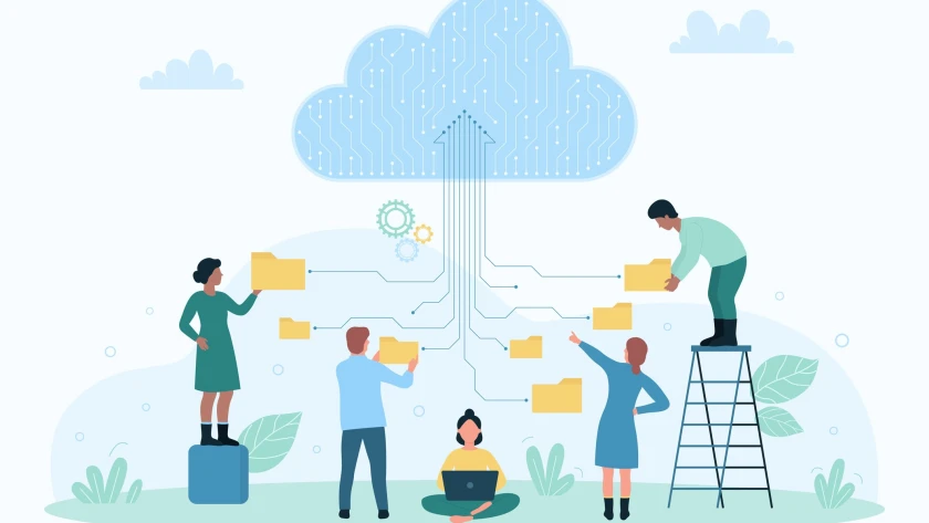 Schüler arbeiten mit einem Cloud-Speicher