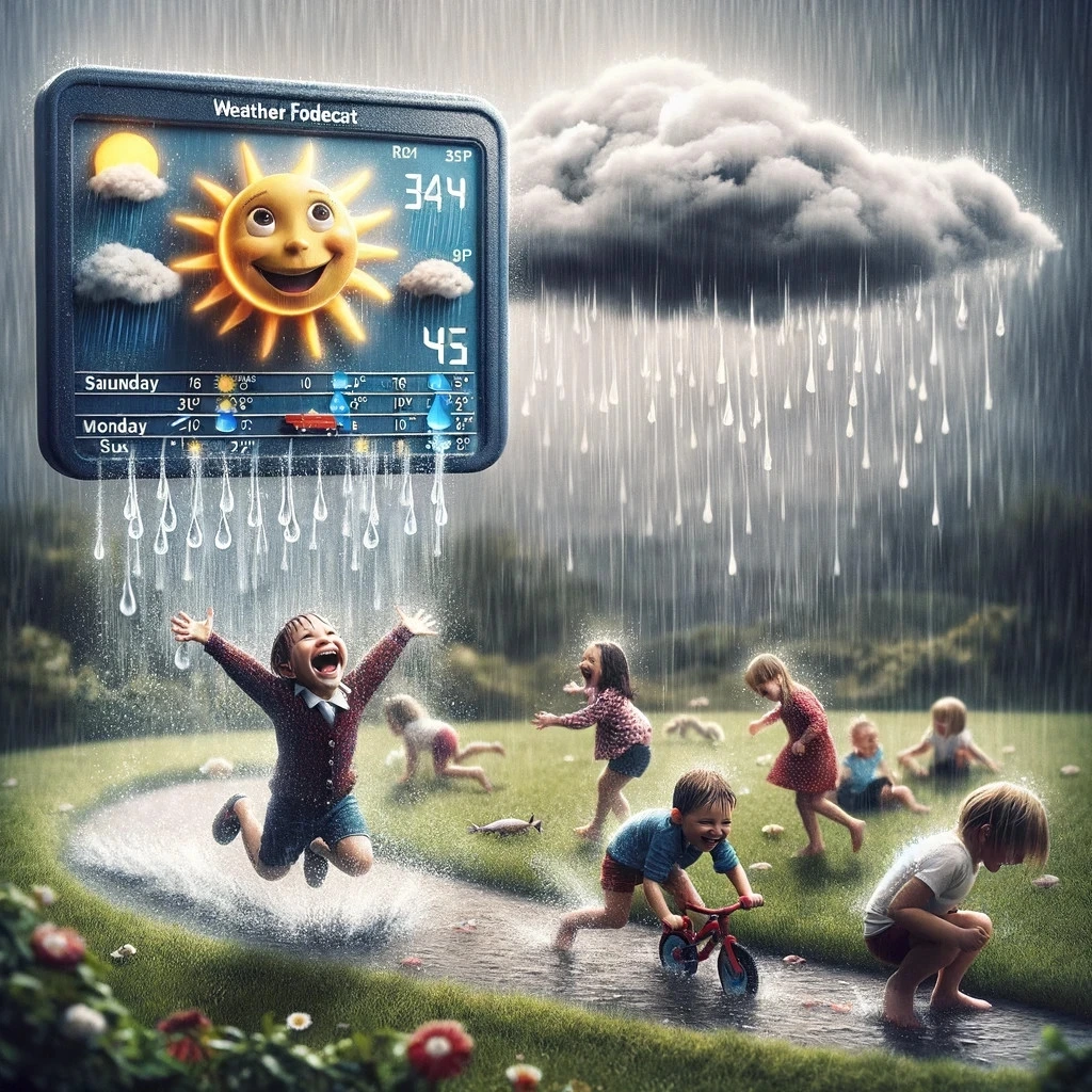 Spielen im Regen trotz sonniger Wettervorhersage