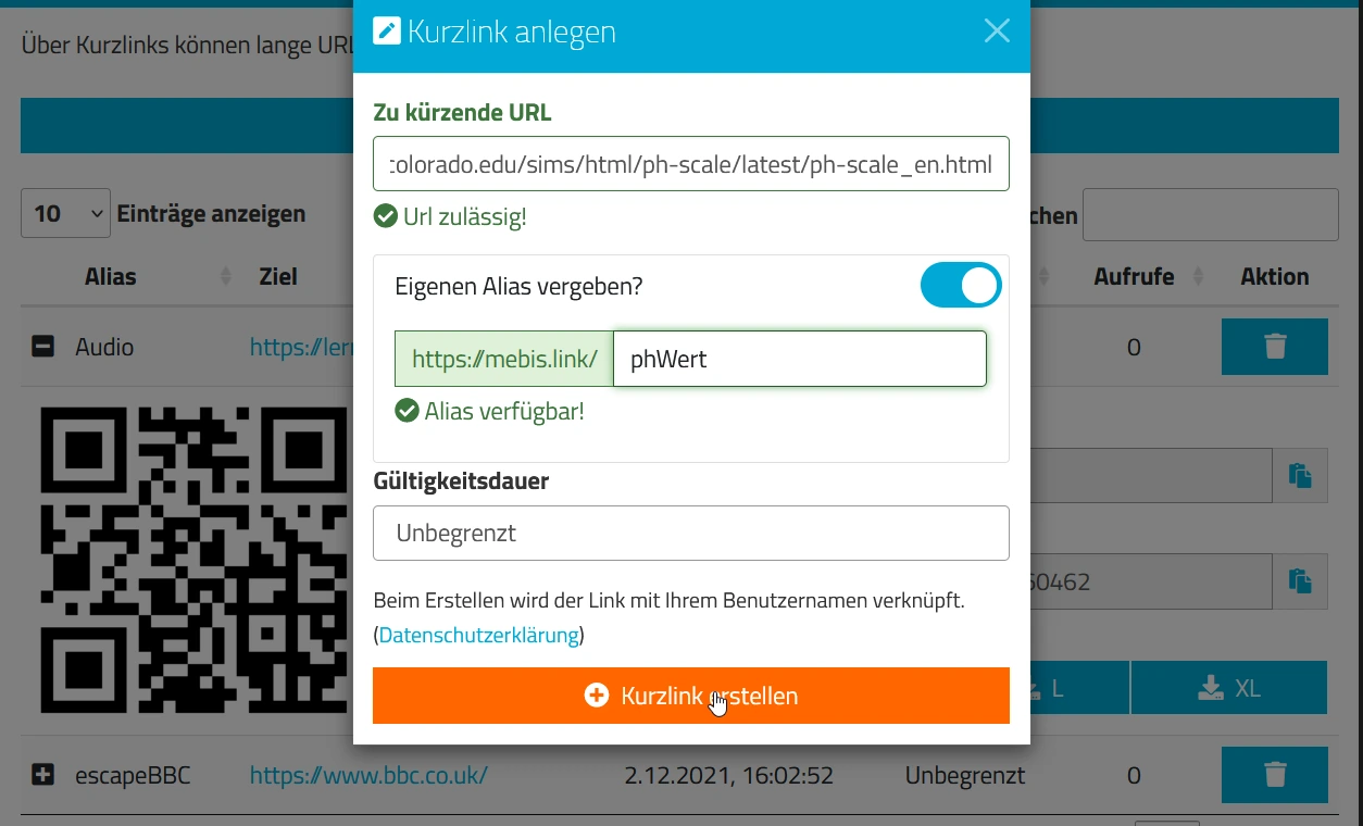 mebis Kurlinks - Anlegen, Verwalten und Verteilen