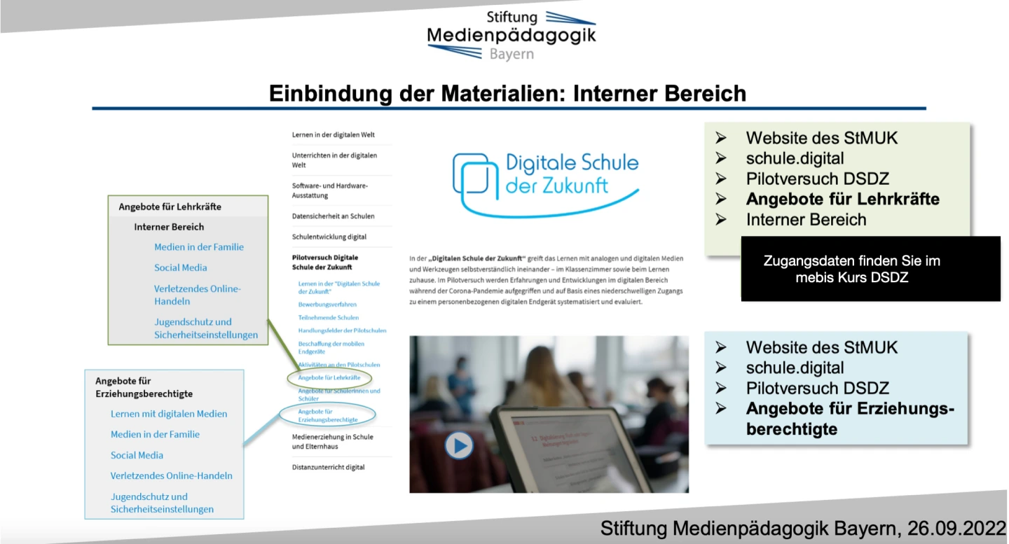 Auszug aus dem internen DSDZ-Bereich der Stiftung Medienpädagogik