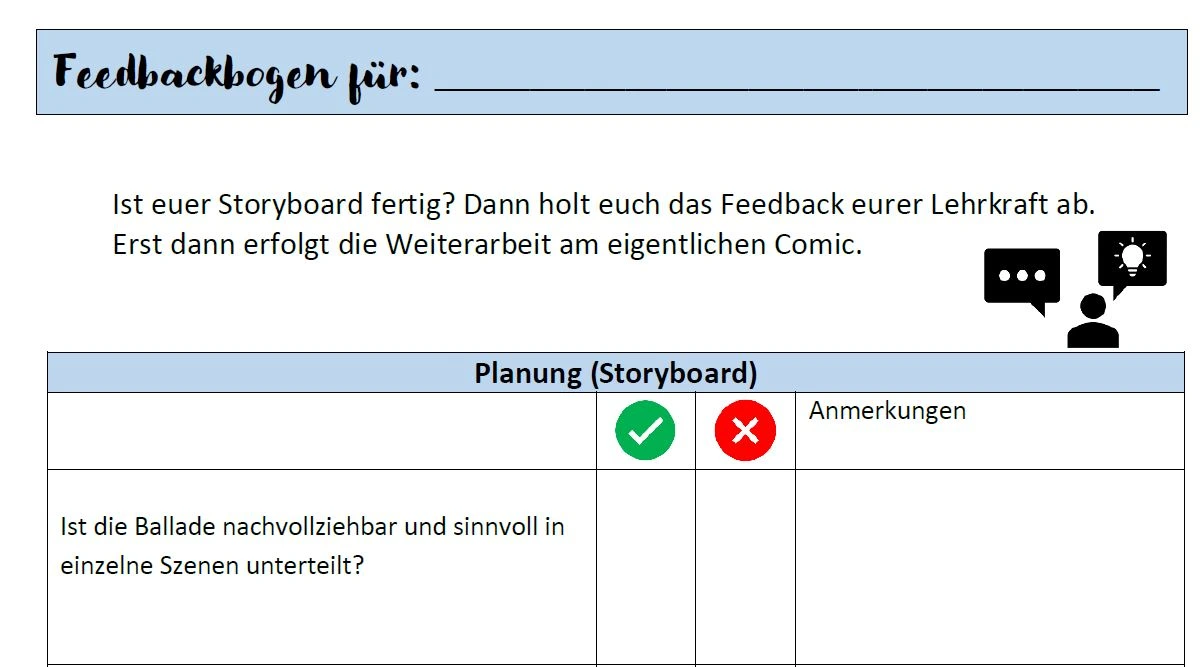 Vorlage Feedbackbogen Storyboard