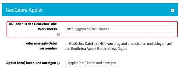 Screenshot Einbettung des GeoGebra Applets