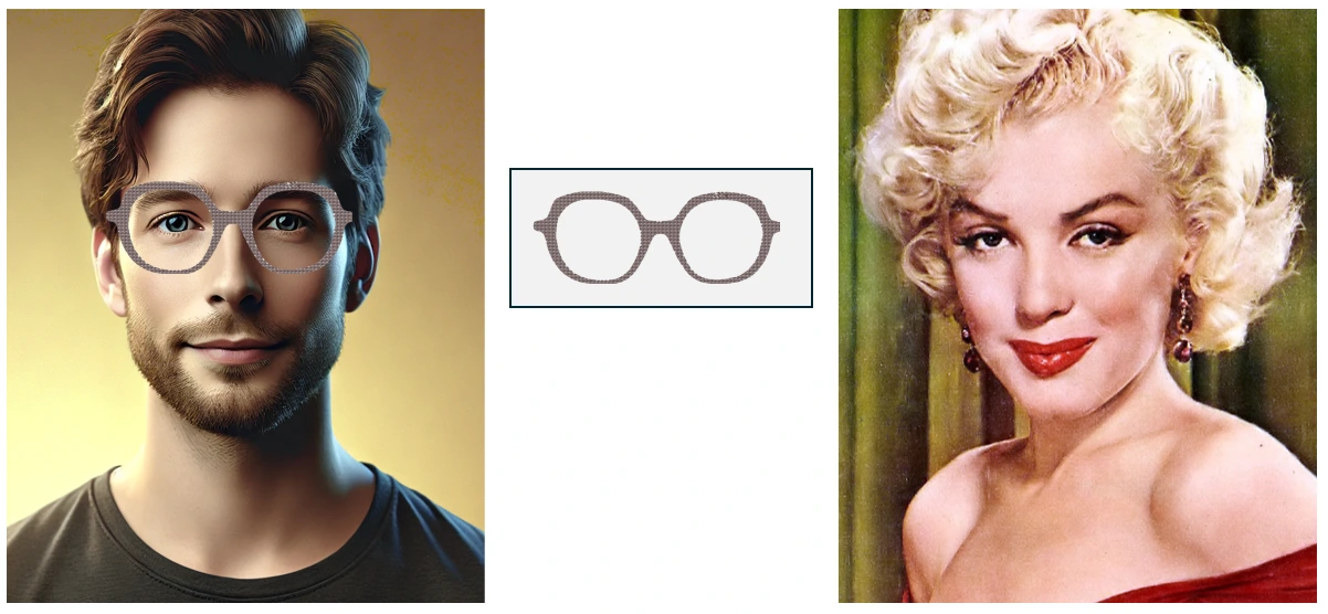 Der Mann links trägt eine Brille mit Adversarial-Muster und wird dann als Marilyn Monroe erkannt.
