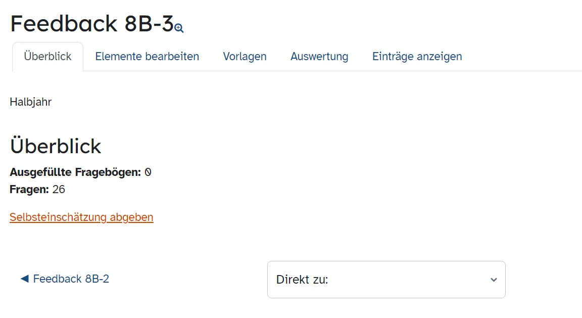 Screenshot zur Selbsteinschätzung durch die Lehrkraft