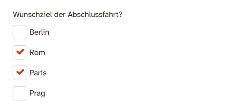 Zu sehen ist ein Screenshot, der den Fragentyp Multiple Choice zeigt.
