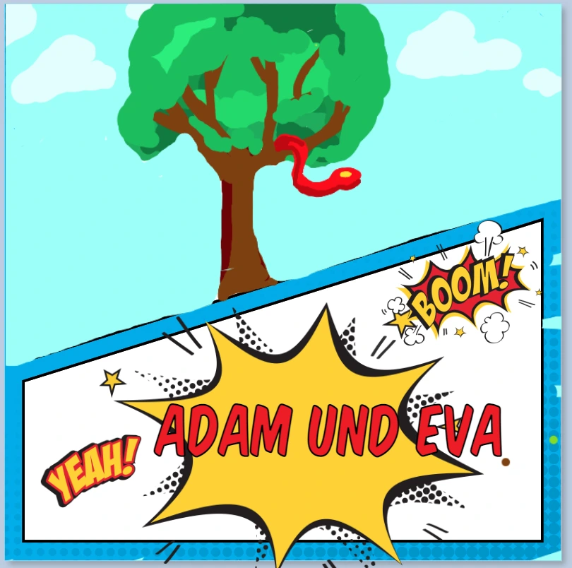 Die Geschichte von Adam und Eva wird als Comic dargestellt