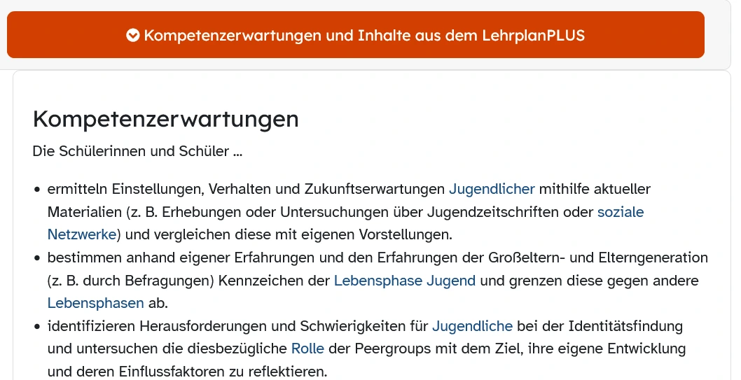 Kompetenzerwartungen aus dem LehrplanPLUS zu Beginn einer Unterrichtseinheit