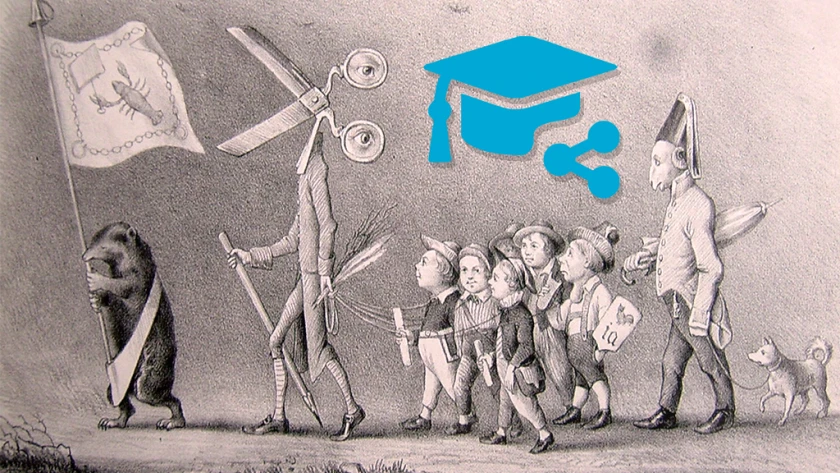 Karikatur und teachSHARE-Icon