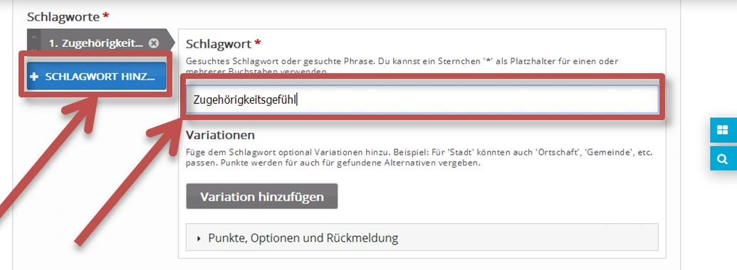 Screenshot Schlagwort hinzufügen