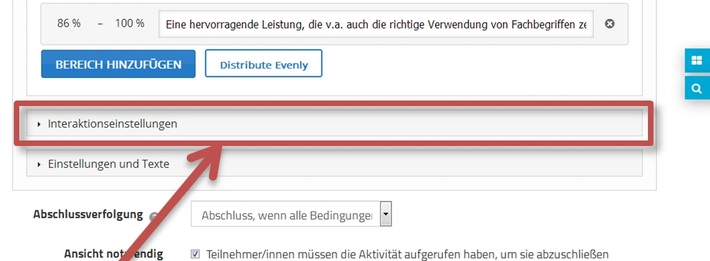 Screenshot klicken Sie auf Interaktionseinstellungen