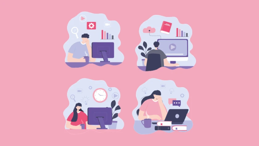 Lernende arbeiten online in Gruppen
