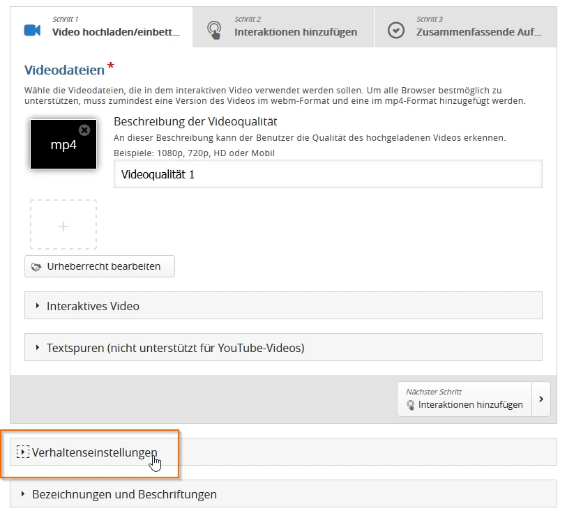 Screenshot - Stumme Videos mit H5P