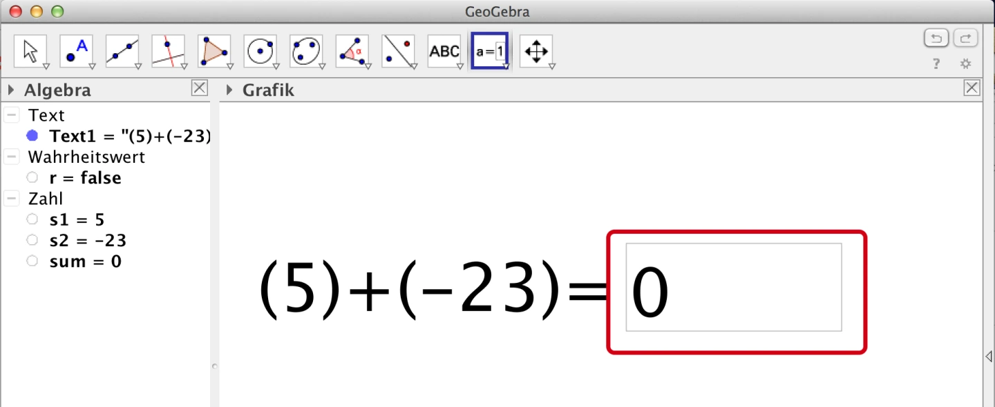Screenshot GeoGebra Icon a=1, Algebra, Eingabefeld Grafik