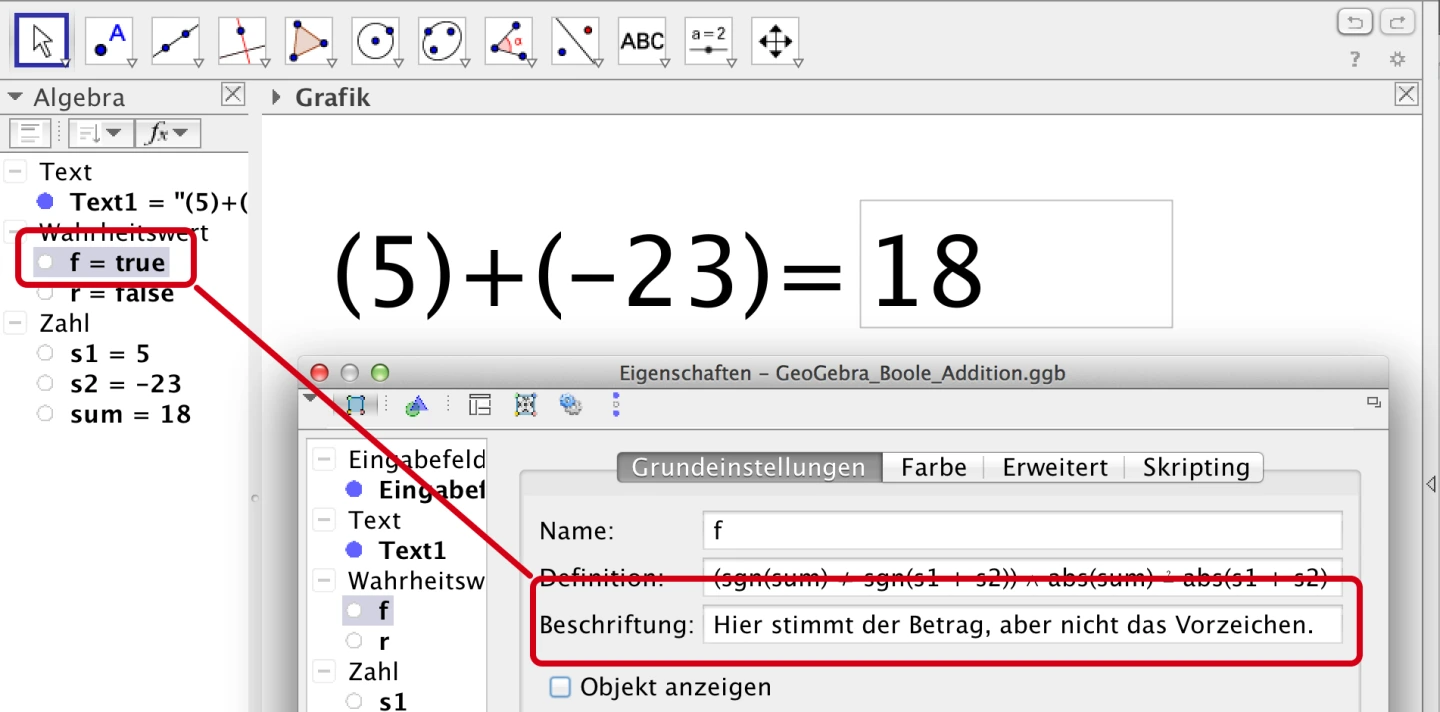 Screenshot, Differenziertes Feedback im Feld Beschriftung eingeben