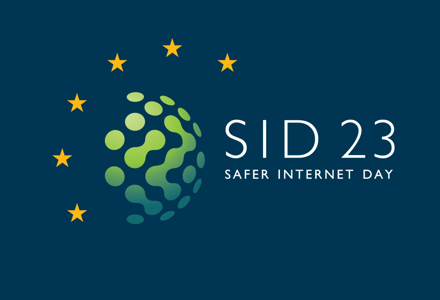 Logo des Safer Internet Days 23, eine stilisierte Weltkugel umrandet von sechs Sternen