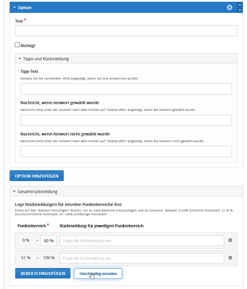 Feedback bei H5P Multiple Choice