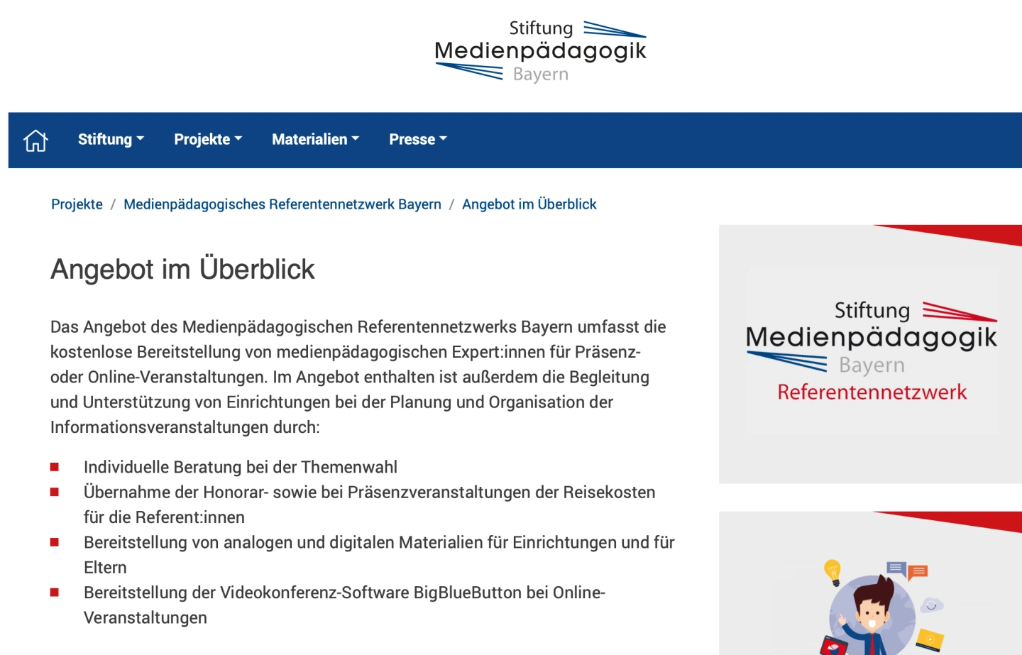 Auszud aus dem Angebot der Stiftung Medienpägagogik Bayern