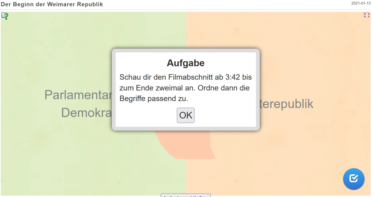 Screenshot Learningapps-Aufgabe zu einem Film in Geschichte