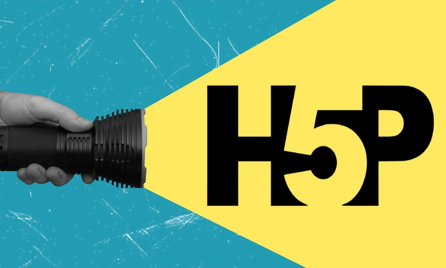 Eine Taschenlampfe leuchtet auf das H5P-Logo