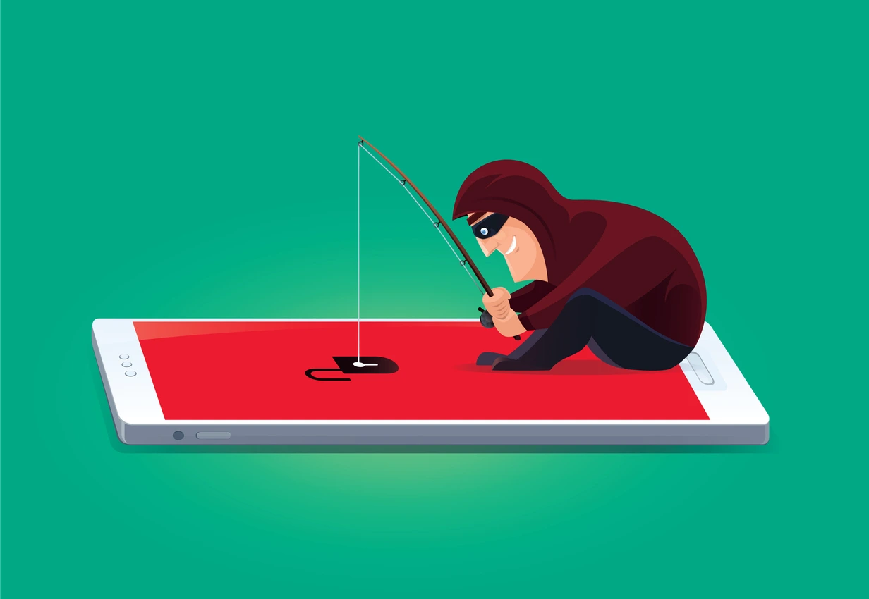 Hacker fischt in einem Smartphone