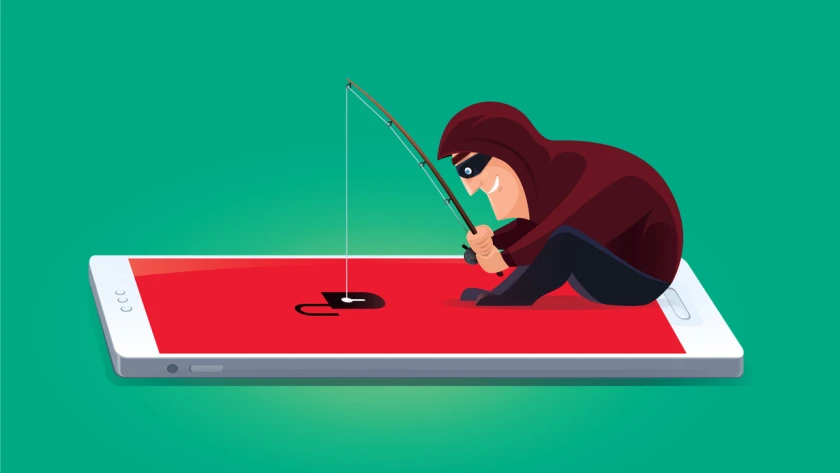 Hacker fischt in einem Smartphone