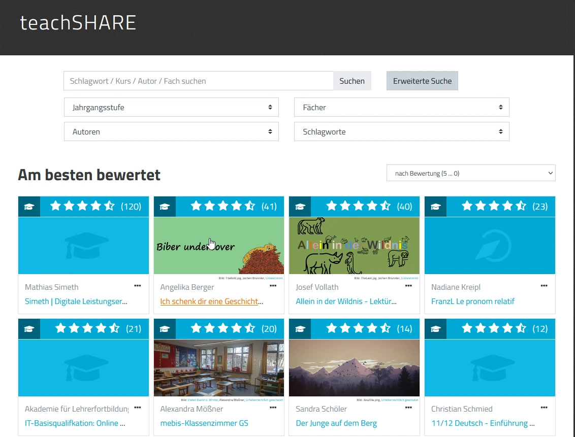 teachShare Oberfläche