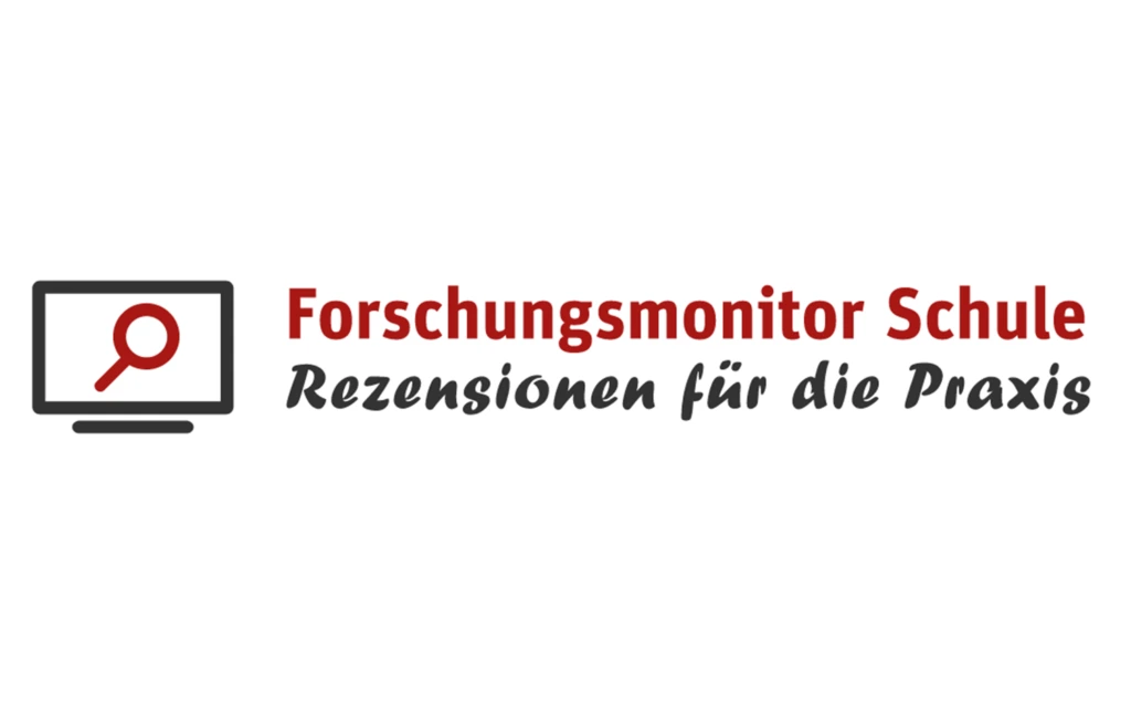 Bildschirm mit Lupe und dem Titel Forschungsmonitor Schule, Rezensionen für die Praxis