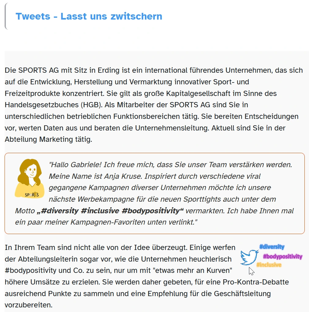 Arbeitsauftrag: eine Social-Media-Kampagne für die "Sports AG Erding" verfassen