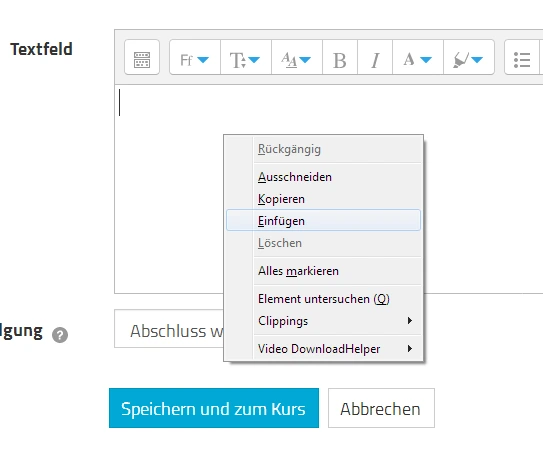 Screenshot Lernplattform Einfügen der Link-Adresse