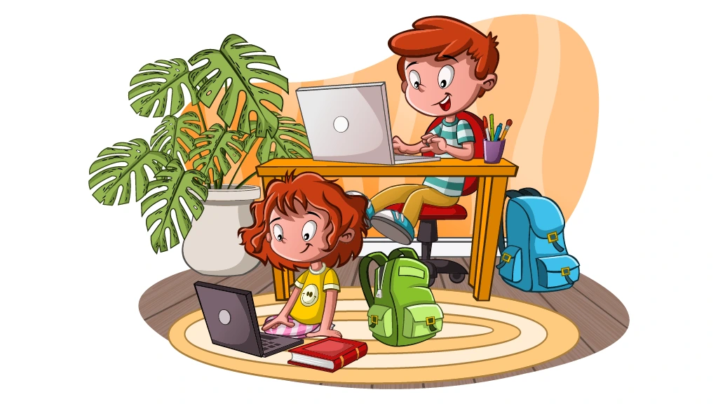 Schülerin und Schüler an Laptops