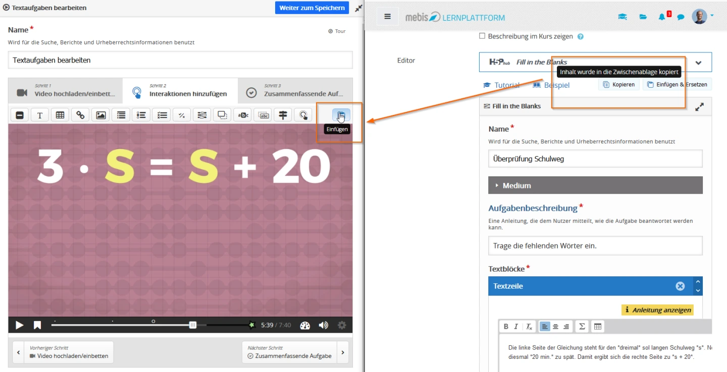 Copy & Paste bei Interaktiven Videos