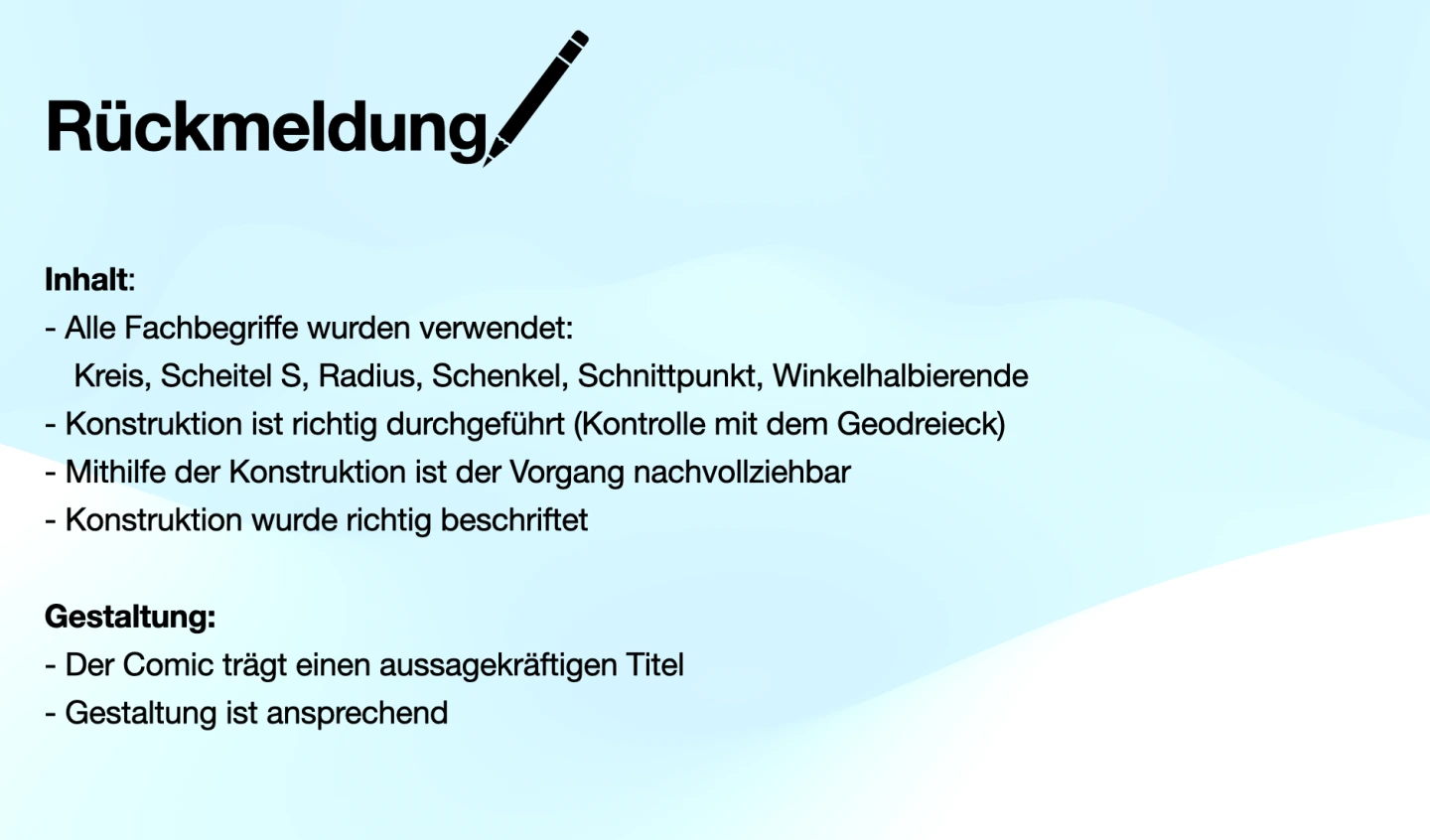 Comicanleitung zur Konstruktion einer Winkelhalbierenden - Feedback