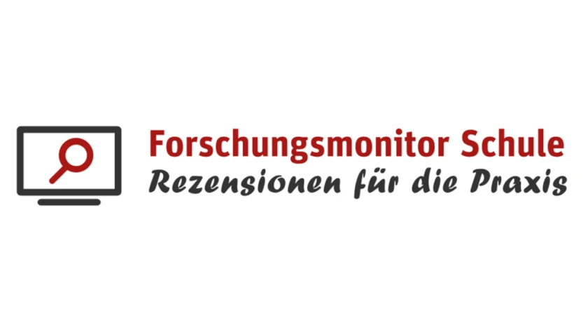 Bildschirm mit Lupe und dem Titel Forschungsmonitor Schule, Rezensionen für die Praxis