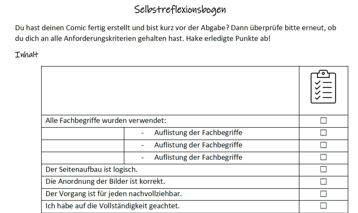 Vorlage Selbstreflexionsbogen