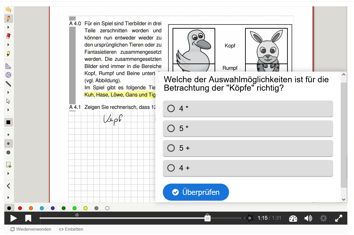 Der Screenshot zeigt die Darstellung einer Aktivität im H5P-Inhaltstyp "Interactive Video" als PopUp.