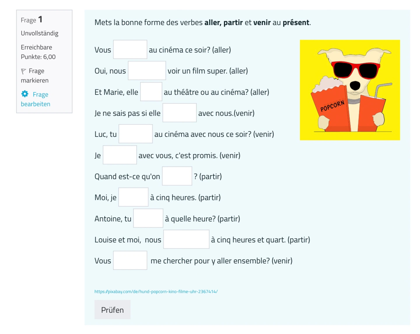 Screenshot aus dem teachSHARE-Kurs mit Übung zur Konjugation von Verben