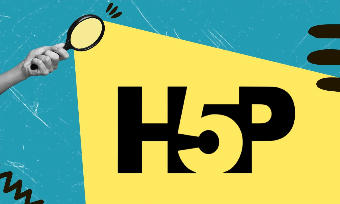 Eine Lupe wird auf das H5P-Logo gerichtet