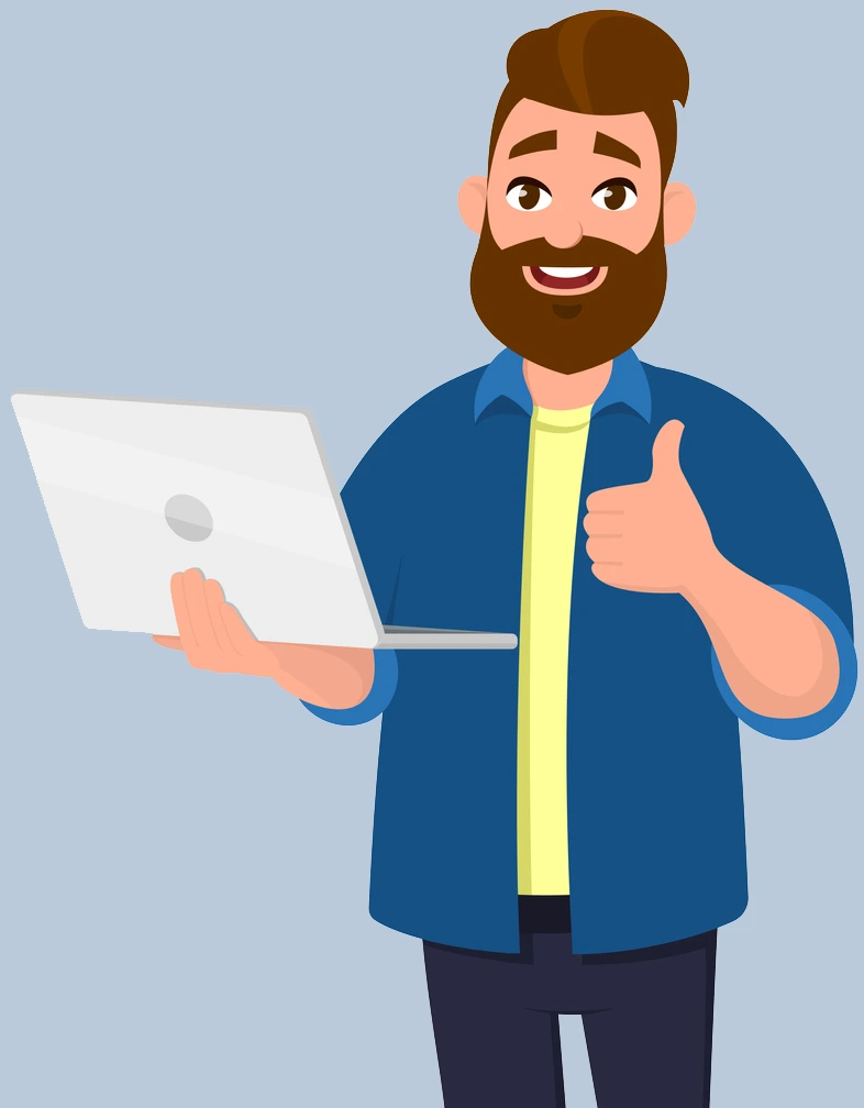 Lehrer mit Laptop und Daumen hoch