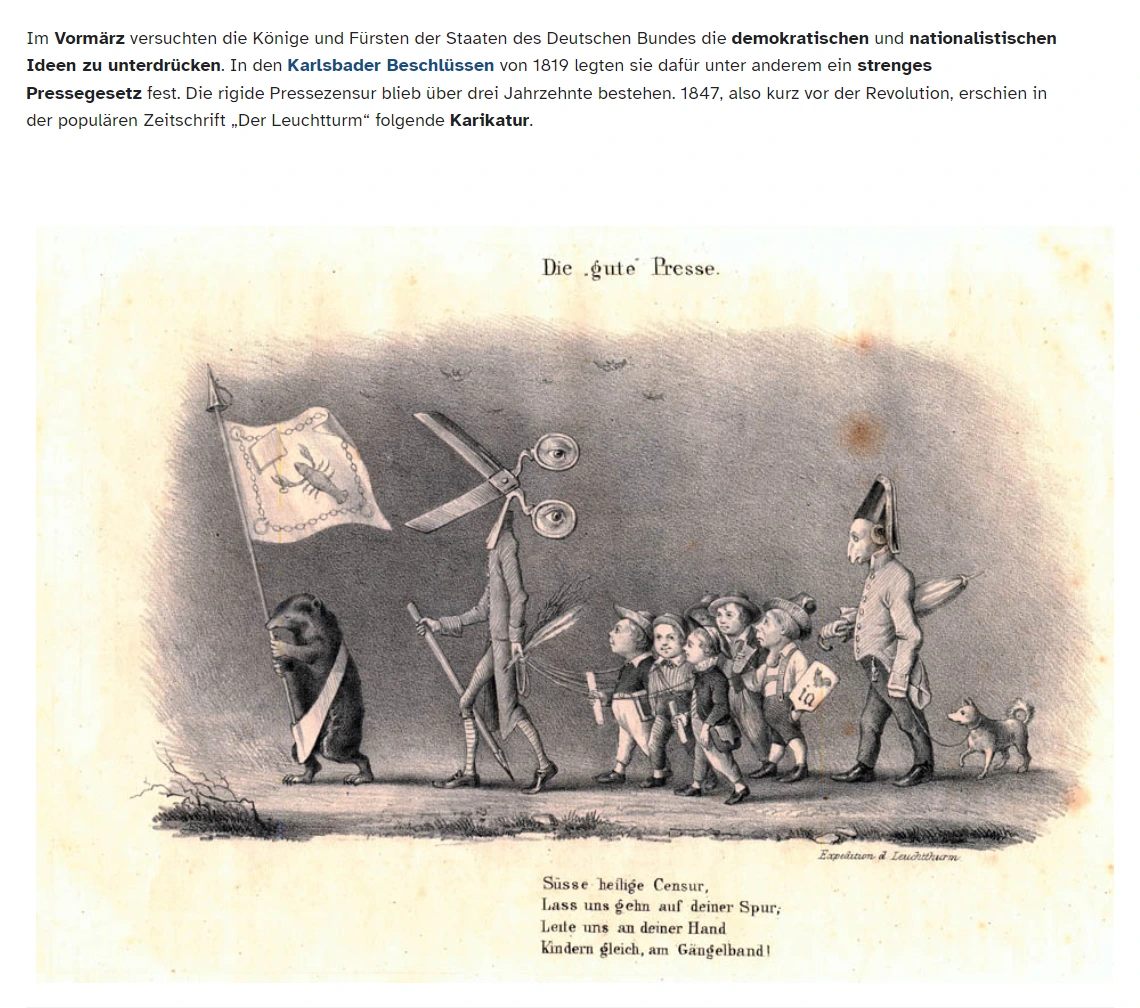 Screenshot aus dem Kurs mit Arbeitsauftrag und Karikatur